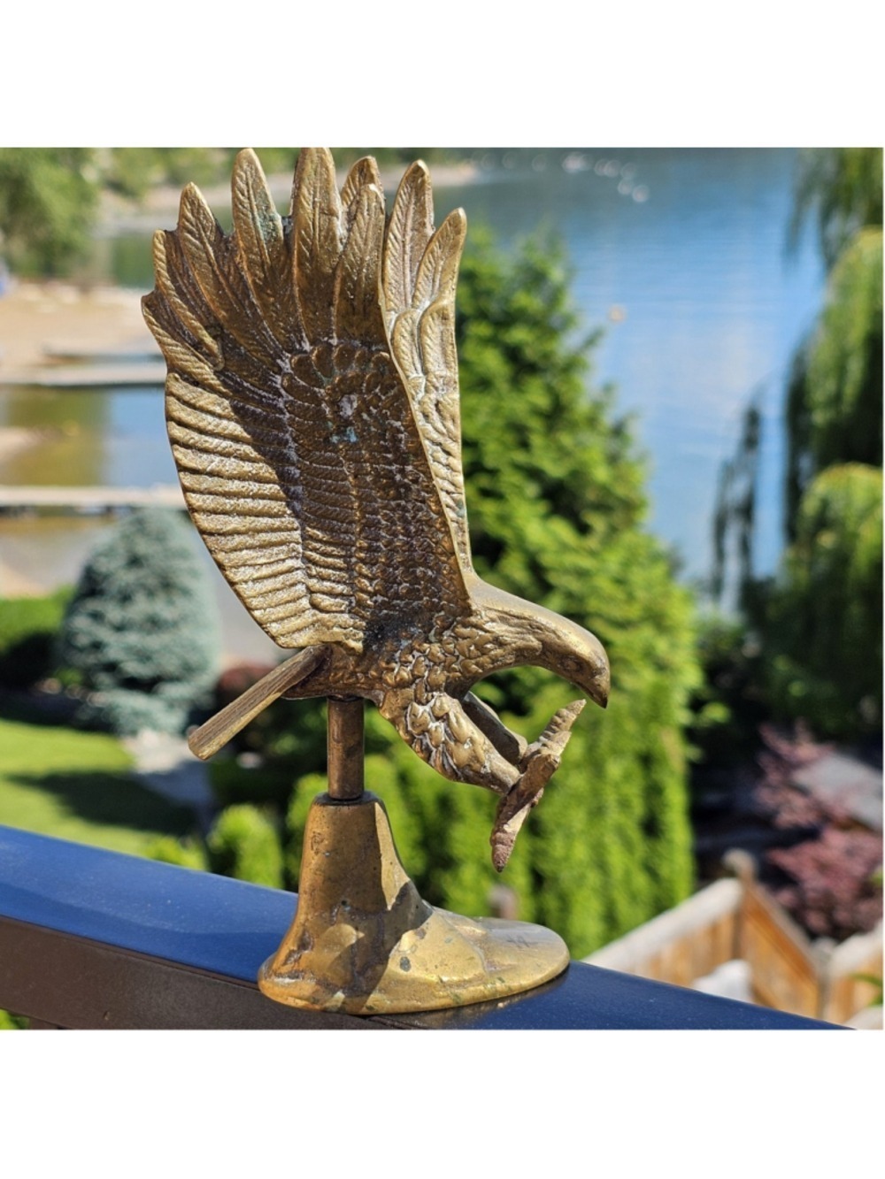 Vintage Brass Eagle Statue Patriotic Bird Figurine Decor With Patina